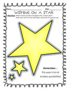 a yellow star is on top of a black and white page with the words, wishing on