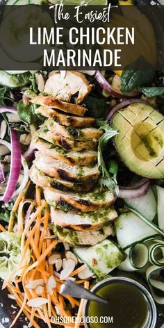 chicken salad with avocado, lettuce and carrots on the side