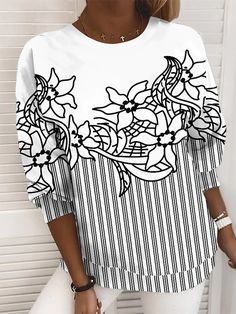 Floral Casual Crew Neck Sweatshirts Shop Hoodies, Floral Hoodie, Women Hoodies, Tunic Sweatshirt, Sweatshirts Online, Floral White, Women Hoodies Sweatshirts, Unique Designers, Floral Style