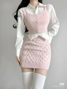 Cute Dress Outfits, Knit Fashion, Kpop Fashion, Casual Style Outfits, Kawaii Fashion