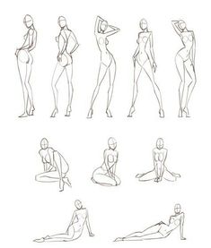 some sketches of women in different poses and body shapes, from the front to the back