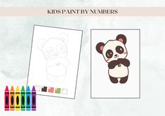 a panda bear with crayons next to it's drawing and coloring pages