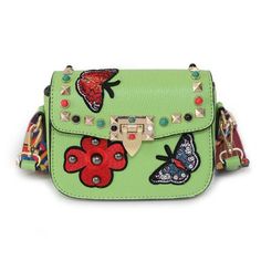 small leather designer hand bag embroidered with butterflies Spring Embellished Rectangular Bag, Spring Embellished Shoulder Bag, Daily Use Embellished Bags, Spring Embellished Bags For Everyday, Spring Embellished Bags For Everyday Use, Green Embellished Rectangular Shoulder Bag, Embellished Green Rectangular Shoulder Bag, Spring Green Bags For Fashion Accessory, Green Shoulder Bag For Spring