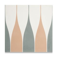 an abstract painting with different shapes and colors on the side of a white wall or floor