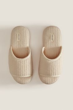 OPEN TERRYCLOTH SLIPPERS - White | ZARA United States Comfortable Slip-on Slippers With Soft Texture, Comfortable Open Toe Slippers With Textured Sole, Comfortable Slippers With Soft Texture And Round Toe, Comfortable Soft Slippers For Home, Soft Texture Indoor Slippers With Round Toe, Cream Textured Slip-on Slippers, Comfortable Indoor Slippers With Textured Footbed, Soft Open Toe Indoor Slippers, Beige Textured Slip-on Slippers