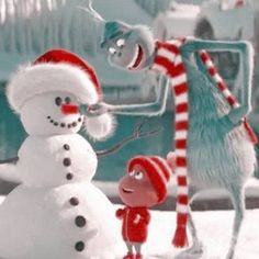 the cat in the hat is trying to build a snowman with his friend, dr seuss