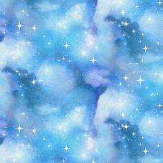 a blue background with white stars and clouds