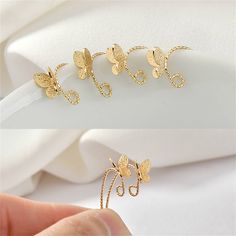 18K Gold Plated Butterfly Earring Hooks, Winged Earring Hooks For Jewelry Making Supplies, Animals Earring Hooks with Loop, Insect Ear Wire {Material}: copper, brass {Size}: 18*14mm ♥ Custom instructions: * If you have specific requests for this item, such as adding a logo, altering the size and color, please be aware that custom orders typically have a minimum quantity requirement and have a lead time of 2 weeks. If you're able to meet these requirements, please let us know and we'll provide you with further details. We have more unique and amazing jewelry accessories, please click the link below: charms https://www.etsy.com/shop/MlssSupplies?section_id=33859044 beads https://www.etsy.com/shop/MlssSupplies?section_id=33859050 chains https://www.etsy.com/shop/MlssSupplies?section_id=338590 Gold Ear Climbers As Gift, Gold Metal Ear Climbers For Pierced Ears, Gold Ear Climbers Gift, Adjustable Drop Earrings With Butterfly Charm, Gold Metal Earrings With Butterfly Charm, Gold Butterfly Metal Earrings, 14k Gold Butterfly Earrings With Butterfly Charm, Elegant Gold Butterfly-shaped Earrings, Animal Earrings