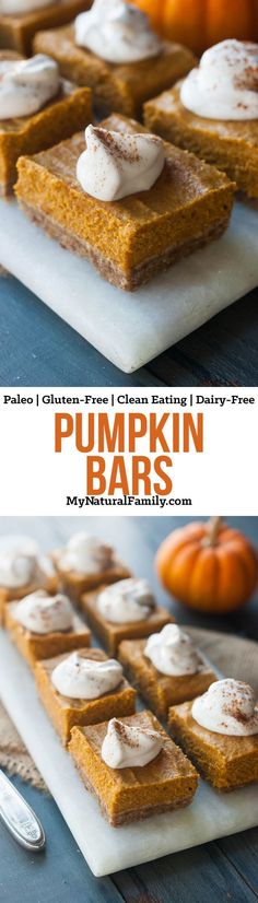 pumpkin bars with whipped cream on top