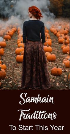 a woman standing in front of pumpkins with the words, samhan fractions to start