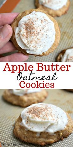 apple butter oatmeal cookies with cinnamon on top