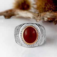 Men's Gemstone Ring with Natural Red Agate Cabochon in 925 Sterling Silver #jewelsformen #mensaccessories #ringforman #mensstyle #giftforhim #giftforman #emerald #sapphire #ruby #diamondring #silverring #goldring #mensring #ring #statementring #gemstone #studearrings #mensearrings #goldjewelry #silverjewelry #chains #braceletsformen #jewelryformen #classicstyle #brandjewelry #designerjewelry #vintagering #mensjewellery #fashionjewelry #urban Red Oval Cabochon Gemstone Signet Ring, Oval Agate Ruby Ring For Anniversary, Oval Carnelian Gemstone Signet Ring, Oval Agate Signet Ring With Polished Finish, Oval Cabochon Agate Ring For Anniversary, Silver Oval Carnelian Signet Ring, Red Oval Cabochon Gemstones, Elegant Silver Carnelian Signet Ring, Elegant Silver Signet Ring With Carnelian