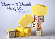 soap cubes stacked on top of each other with the words buttermilk bastill baby bar