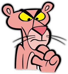 a cartoon pink panther with yellow eyes