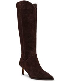 From Steve Madden&#x2C; the Leyna Suede Western Inspired Kitten Heel Boots feature:Suede upperPointed toe constructionSlip-on designSynthetic outsoleApprox. 13.75" shaft heightApprox. 14.25" shaft circumferenceApprox. 2.5" heel heightImported. Kitten Heel Boots, Outfit Inspo Fall, Heel Boots, Kitten Heel, Dillard's, Fall Winter Outfits, Boot Shoes Women, Steve Madden, Bootie Boots