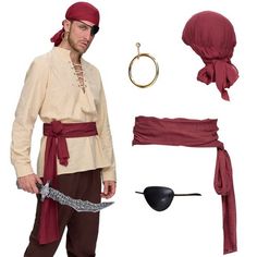 SYNCFUN Men Halloween Pirate Costume Renaissance Medieval Pirate Costume for Halloween Cosplay -L Pirate Scarecrow, Knight Halloween Costume, Pirate Look, Halloween Pirate Costume, Ideas Disfraz, Pirate Pants, Medieval Pirate, Pirate Costume Kids, Pharaoh Costume