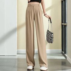 Woman's High waist wide leg pants Loose Pants BLACK-S Loose Dress Pants, Online Store Design, Flatten Tummy, Elegant Pant, High Waist Wide Leg Pants, Ruffle Pants, Body Proportions, Pants Loose, Loose Pants