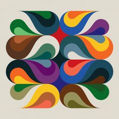 an abstract art work with multicolored shapes in the shape of a spiral design