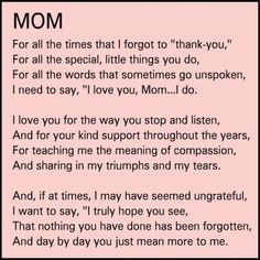 a poem that says mom for all the times that i forgot to thank you