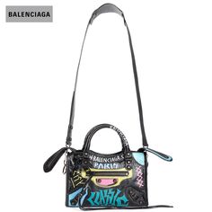 Balenciaga Graffiti Classic City Bag Mini Black/Multicolor Beside Vertical Gusset - Approx. 24cm Approx. 16cm Approx. 9cm Bags Balenciaga, City Bag, Balenciaga, Graffiti, Bag Lady, Shoulder Bag, Black