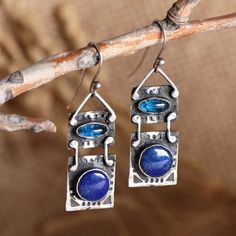 Lapis Lazuli and Synthetic Sapphire Dangle Earrings - Blue Call | NOVICA Metal Smithing, Jewellery Inspiration, Artisan Earrings, Silver Dangle Earrings, Sterling Silver Dangle Earrings, Earrings Blue, Stone Earrings, Girl Tattoos, Lapis Lazuli