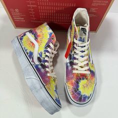 Brand: Vans Off The Wall Style: Sk8-Hi Tapered Sneakers Color: (Washed) Tie Dye/True White Condition: New In Box. Box Is Missing Lid And Has Some Damage. See All Photos For Details. Size: Us Women's 11.0 / Men’s 9.5 -Hight Top Sneakers -Canvas Upper -Lace Up Closure -Signature Rubber Waffle Outsoles Vans Sneakers For Summer, Vans Summer Sneakers With Round Toe, Trendy Vans Sneakers For Summer, Vans Summer Sneakers, Vans Sneakers With Rubber Sole For Summer, Vans Summer Sneakers With Rubber Sole, Multicolor Sneakers For Spring Streetwear, Trendy Yellow Summer Sneakers, Trendy Yellow Sneakers For Summer