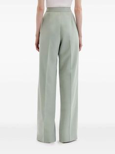 Oscar De La Renta Georgette Silk Tailored Trousers - Farfetch Chic Formal Pants With Concealed Front Fastening, Chic Silk Wide Leg Pants For Work, Elegant High-waisted Pants With Concealed Front Fastening, Silk Wide Leg Pants With Pressed Crease, Green Wide-leg Pants For Formal Occasions, Elegant Formal Pants With Concealed Fastening, Formal Silk Wide Leg Pants With Pressed Crease, Elegant Green Wide Leg Pants With Pockets, Summer Formal Luxury Bottoms