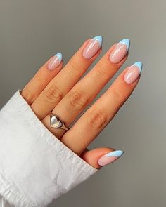 Baby Blue Nails, Nails Yellow, Summery Nails, French Tip Acrylic Nails, Blue French, Cute Gel Nails, Blue Nail, Pink Nail