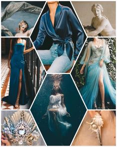 greek goddess series: soft dramatic as Amphitrite, goddess of the sea 🌊 : Kibbe Sea Aesthetic Fashion, Greek Chic Outfits, Soft Dramatic Cottagecore, Soft Dramatic Kibbe Wedding Dress, Sea Aesthetic Clothes, The Mother Archetype Aesthetic Outfits, Mystic Archetype Aesthetic Outfit, Soft Dramatic Jewelry, Maiden Archetype Outfit