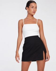 Black Side Split Mini Skirt | Sheny – motelrocks-com-us Hot Skirts, Plain White Tee, Romantic Outfit, Miniskirt Outfits, Motel Rocks, Black Side, Black Mini Skirt, Side Split, Party Fashion