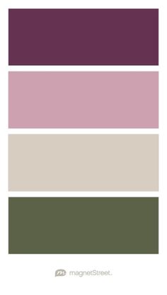 four different shades of purple, green and brown with the words magenta street on them