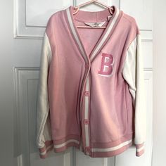 Brand New Condition!! H&M Barbie Color Is Dusty Rose/ Off White In Perfect Condition. Cute Spring Cardigan For School, Preppy Pink Tops For Fall, Cute Cotton Loungewear Outerwear, Cute Cotton Outerwear For Loungewear, Preppy Pink Top For School, Preppy Pink Tops For School, Preppy Cotton Sweater For School, Pink Casual Sweater For College, Casual Pink Sweater For College