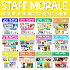 a poster with the words staff mordale on it and images of people in different colors