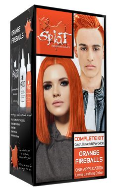 Complete Bleach and Orange Fireballs Hair Color kit in one! Everything you need for extremely vivid color - giving you the power to create bright, bold orange hair color. Create head-turning looks with long-lasting, semi-permanent hair color. Lasts 4-6 weeks depending on hair condition and porosity.

IDEAL FOR: Ultra-vivid, head-turning color transformations. Great for all-over color, streaks, ombre looks, or dip dye.
Kit Contains: 

Splat Oxide Orange Fireballs Hair Dye 2.9 fl. oz / 85.7 mL Splat Bleach Kit, Best Orange Hair Dye, Temporary Hair Dye Orange, Bleach Hair Color, Splat Hair Dye, Orange Hair Color, Splat Hair Color, Hair Color Removers, Diy Hair Dye