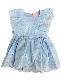 Infant & Toddler Girls Light Blue Sleeveless Cotton A-Line Baby Dress Your little one will look adorable in this pretty blue sleeveless cotton A-line dress with ruffles & embroidered detailing! Infant & toddler sizes 100% cotton Made in India Payment We accept PayPal as our payment method. Immediate payment is required. If you have any questions about payment, please feel free to contact our customer support team. Return Policy We have a no hassle return policy If you are unhappy with your purch Blue Fitted Sleeveless Dress For Dress-up, Light Blue Ruffled Dress For Playdate, Blue Cotton Short Sleeve Sundress, Light Blue Cotton Sundress, Blue Cotton Sundress With Short Sleeves, Summer Cotton Sleeveless Dress For Playdate, Cotton Sleeveless Dress For Summer Playdate, Blue Cotton Dress For Dress-up, Blue Cotton Sleeveless Dress For Spring