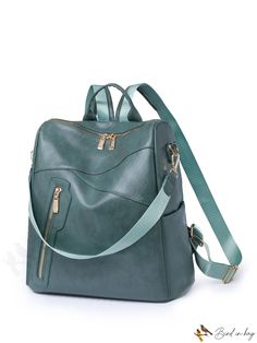 BirdinBag - Womens Functional Zip-Front Backpack: Ideal for Rookies & White-collar Professionals Versatile Green Bags For Back To School, Green Faux Leather Shoulder Bag With Zipper Closure, Green Backpack For Errands, Green Backpack Shoulder Bag For Errands, Casual Rectangular Leather Backpack For Errands, Green Backpack Satchel With Zipper, Green Faux Leather Travel Shoulder Bag, Green Satchel Backpack With Zipper Closure, Green Zipper Closure Bag For Back To School