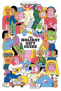 the holiday gift guide is shown in this image, with many different people around it