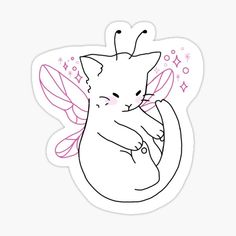 a white cat with pink wings hugging another cat sticker on a white background,