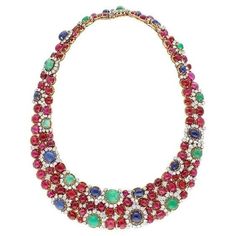 Multi Gemstone Lab Cabochon Ruby, Emeralds, Sapphires & CZ Statement Necklace Expensive Necklaces, Babbling Brook, Sapphire Diamond Necklace, Cabochon Ruby, Vintage Pendant Necklace, Tiffany Necklace, Luxury Jewelry Brands, Van Cleef And Arpels, Necklace Stone