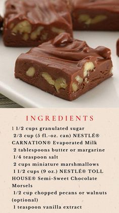 the ingredients for chocolate caramel brownies are shown in this recipe and information card