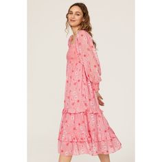 Pink cotton (100% Cotton). Shift. Square neckline. Three-quarter sleeves. Pull-on. 46" from shoulder to hemline. Imported. Feminine Summer Dress With 3/4 Sleeves, Feminine Dress With 3/4 Sleeves For Summer, Feminine 3/4 Sleeve Summer Dress, Fitted Long Sleeve Dress With 3/4 Sleeves For Spring, Spring Floral Print Midi Dress With 3/4 Length, Spring Floral Print Midi Dress 3/4 Length, Feminine Midi Dress With 3/4 Sleeves, Pink Midi Dress With 3/4 Sleeves, Modest 3/4 Sleeve Summer Dresses