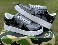 Grey And Black Bapestas, Grey Bape Shoes, Grey Bapesta Shoes, Grey Bapestas