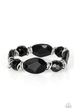 Savor The Flavor Paparazzi Black Bracelet - sofancyjewels Faux Rock, Black Bracelet, Bracelet Online, Black Bracelets, Band Bracelet, Paparazzi Accessories, Paparazzi Jewelry, Silver Accents, Black Stretch