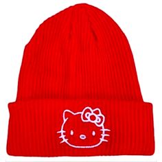 New Hello Kitty Beanie Hat, Color Red. Gorra Roja Casual Beanie With Cat Design, Casual Cat Design Beanie Hat, Casual Beanie Hat With Cat Design, Trendy Cat Design Hats With One Size Fits Most, Trendy Cat Design Hat One Size Fits Most, Trendy Cat Design Hat One Size, Trendy Cat Design Hat (one Size Fits Most), Red Adjustable Casual Beanie, Red Cute Hat, One Size Fits Most