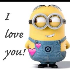 a cartoon minion with glasses on and the words i love you in front of it