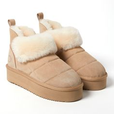 Made with over-the-top-soft genuine shearling alongside long-lasting genuine suede, these indoor/outdoor booties are the closest you'll get to walking on a cloud — unless you have some superpowers you aren't telling us about. Plus, with foldable cuffs, you can customize your comfort whether the day calls for more breathability or a extra coziness. Buckle Ankle Boots, Oxford Heels, Closed Toe Shoes, Platform Slippers, How To Stretch Boots, Buckle Boots, Suede Heels, Walk On, Dress With Boots