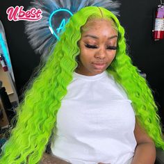 Light Green 613 Colored Loose Deep Wave Transparent 13X6 Lace Front Wigs 100％ Human Hair 200％ Cosplay Hairstyles, Wigs Bob, Hair Frontal, Loose Deep Wave, Frontal Wig Hairstyles, Green Wig, Frontal Hairstyles, Pretty Braided Hairstyles, Pretty Hair Color