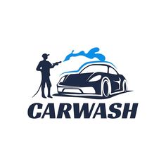 the logo for car wash, which is designed to look like a man washing a car