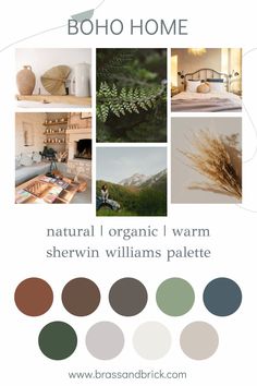 the brochure for boho home is shown with many different colors and sizes