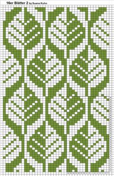 a cross stitch pattern with green and white designs on the front, in two rows